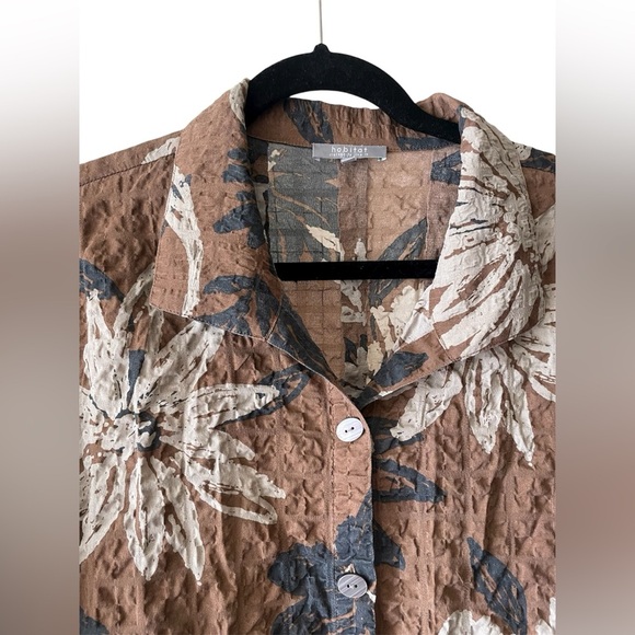 Habitat Clothes to Live In Brown Button Up Floral Crinkle Blouse XL - Picture 2 of 5